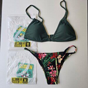 NWT | DIXXON Dark Green Floral Triangle Bikini Top and Bottom Set Medium